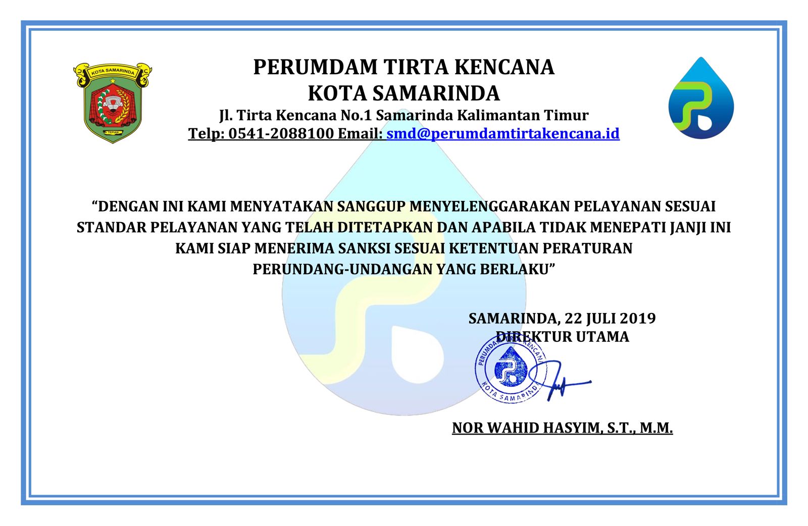 Maklumat Pelayanan Informasi Publik Perumdam Tirta Kencana